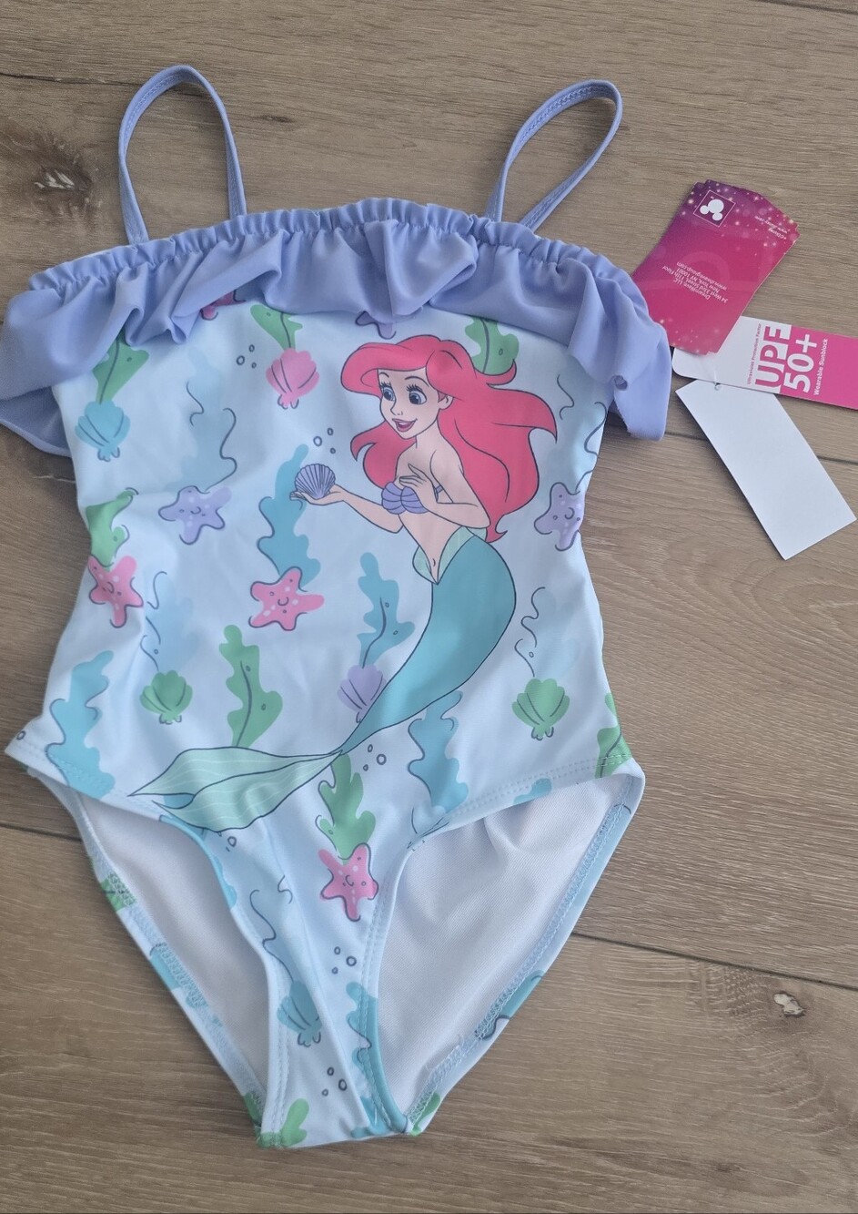 Nwt Disney The Little Mermaid Ariel Girls One Piece Swimsuit UPF 50+ Ruffle Bath